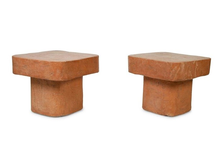 A Pair of Faux-Marble Side Tables