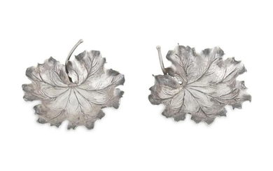 A Pair of Italian Leaf-Form Dishes Length 3 1/2 inches.