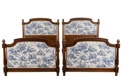 A Pair of Louis XVI Style Custom Upholstered Twin Beds