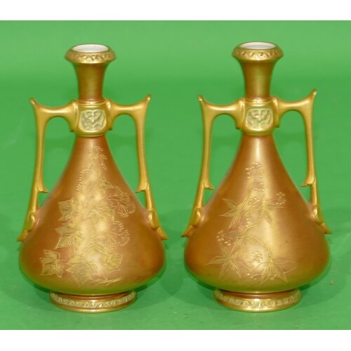 A Pair of Royal Worcester Round Bulbous Thin Necked 2 Handle...