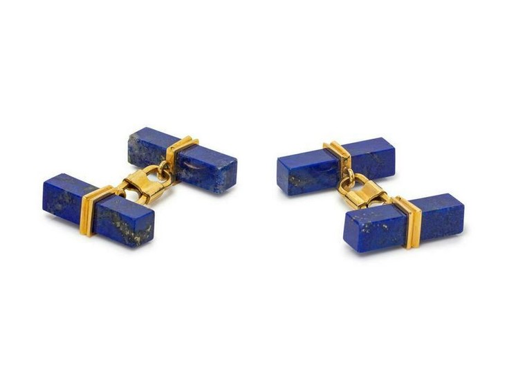 A Pair of Yellow Gold and Lapis Lazuli Cufflinks