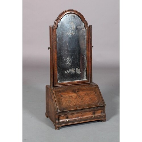 A QUEEN ANNE BURR WALNUT AND MAHOGANY CROSSBANDED TOILET MIR...