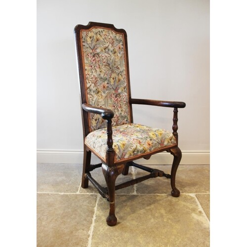 A Queen Anne style chair, 19th century, the oak frame enclos...
