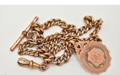 A ROSE METAL ALBERT CHAIN AND FOB MEDAL, graduated curb link...
