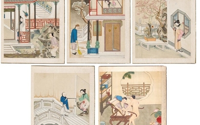 A SET OF FOUR CHINESE EROTIC PAINTINGS, QING DYNASTY, 19TH CENTURY