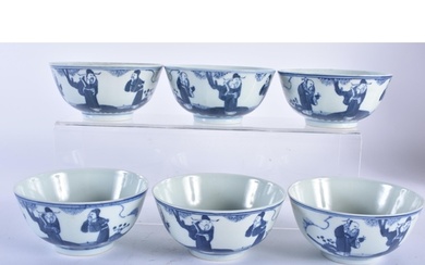 A SET OF SIX 19TH CENTURY CHINESE BLUE AND WHITE PORCELAIN B...