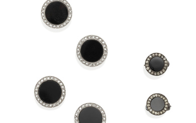A SET OF WHITE GOLD, ONYX AND DIAMONDS BUTTONS AND...