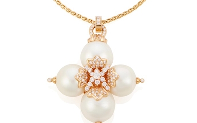 A South Sea cultured pearl and diamond pendant necklace