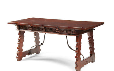 A Spanish Baroque oak four drawer table