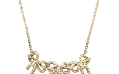 A Tiffany & Co. silver and gold 'Triple Bow' necklace