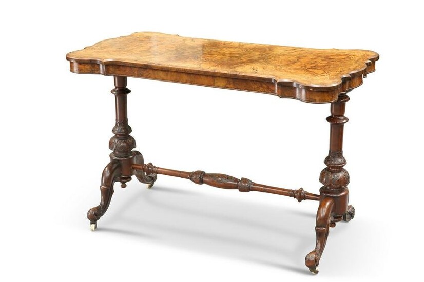 A VICTORIAN BURR WALNUT SIDE TABLE, BY TURNER