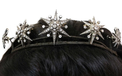 A Victorian diamond set, five star tiara, c.1870-1880