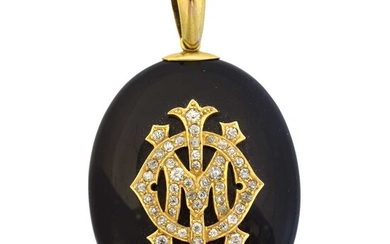 A Victorian onyx and diamond mourning locket