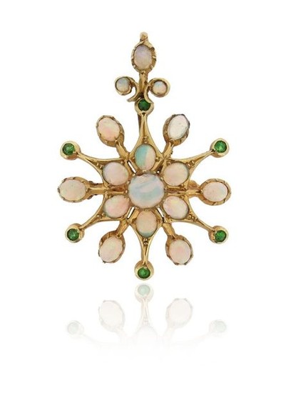 A Victorian opal and demantoid garnet pendant, set...