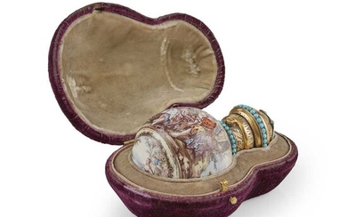 A cased mid 19th century gilt and gem set porcelain scent bottle