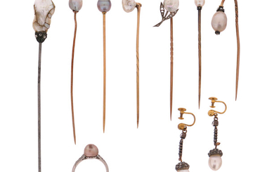 A collection of pearl-mounted items