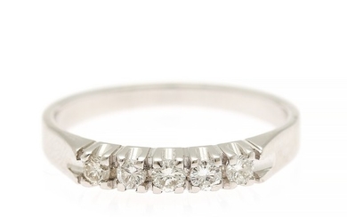 A diamond ring set with five brilliant-cut diamonds, mounted in 18k white gold. Size 55.