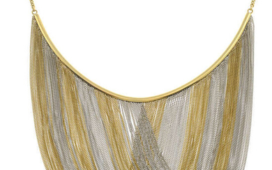A fancy necklace, suspending a bi-colour mesh drop.