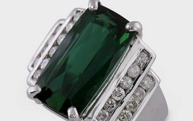 A green tourmaline, diamond, and fourteen karat white