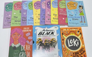 A group of books marked Billie B Brown