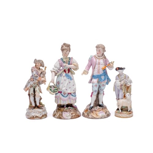 A group of four Continental porcelain figures: in the Meisse...