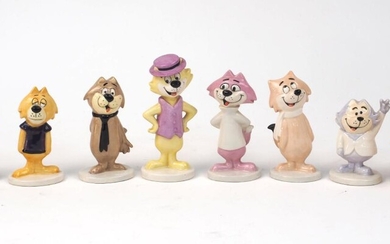 A group of six Beswick Top Cat figures from the exclusive edition of 2000 for the Doulton and Beswick Fairs in England, including Top Cat, 13cm high, Fancy Fancy, Benny, Choo Choo, Spook, and Brain, together with two further Top Cat figures, one...