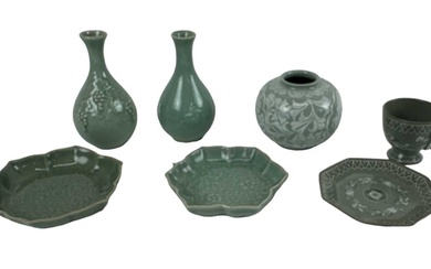 A group of six pieces of Korean celadon glazed porcelain,...