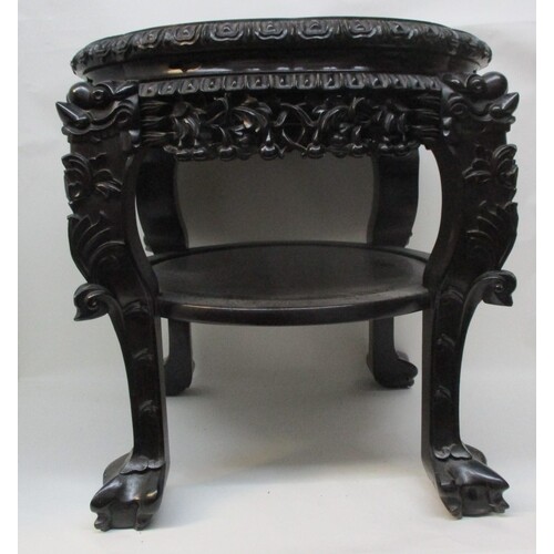 A late 19th century Chinese hardwood stand with a lobed, ins...