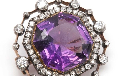 A late Victorian amethyst and diamond brooch, c.1890