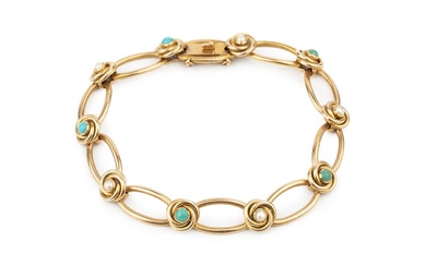 A late Victorian turquoise and seed pearl set bracelet, the...