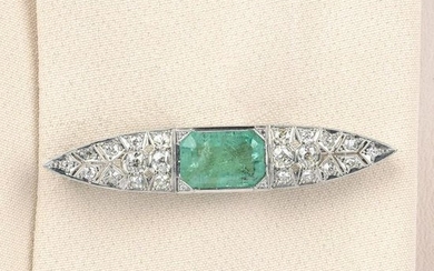 A mid 20th century 18ct gold emerald and old-cut
