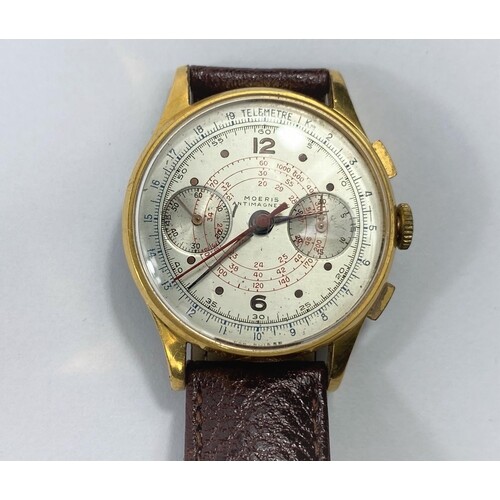 A mid 20th century gents Moeris wristwatch with gilt case, t...