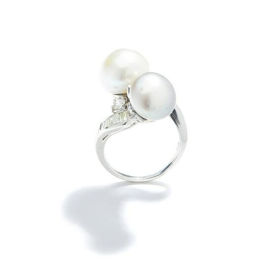 A mid 20th century pearl and diamond dress ring