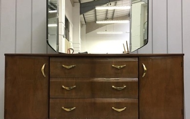 A mid-century dressing table by Meredew. Tri-fold mirror ove...