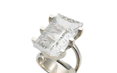 A modern single stone rock crystal statement ring