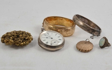 A musical jewel box with vintage costume jewellery, pocket watch.