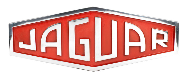 A painted cast aluminium sign depicting the 1961-1963 Jaguar emblem