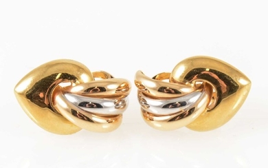 A pair of 18 carat yellow and white gold earrings.