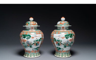A pair of Chinese famille verte 'Wen Wang Fang Xian vases an...