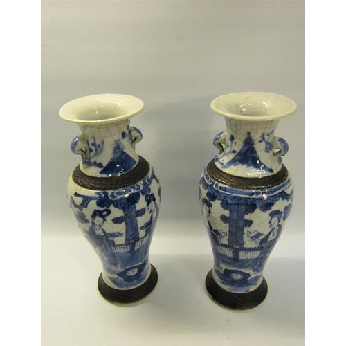 A pair of early 19c Chinese baluster vase and covers, blue o...