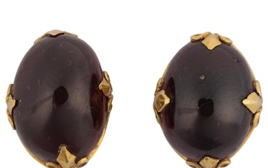 A pair of garnet earrings, with fleur-de-lis stud fittings, ...