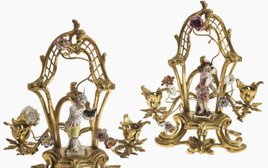A pair of two-light candle holders with the month figures "September" and "October" - KPM Berlin, 19th century