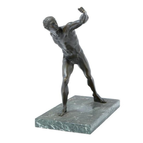 A patinated bronze sculpture of the Borghese Gladiator