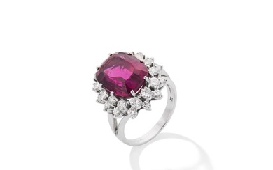 A rubellite and diamond cluster ring