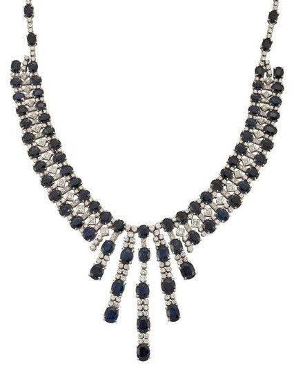 A sapphire and diamond fringe necklace, the...