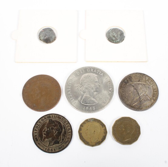A selection of assorted coinage, to include two coins from Antiquity