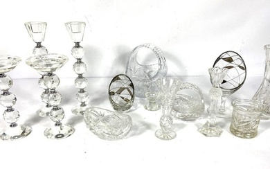 A selection of assorted decorative glassware, including ‘crystal’ candlesticks, assorted bowls and