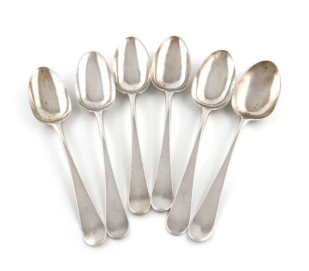 A set of six late 18th / early 19th century American silver small tablespoons