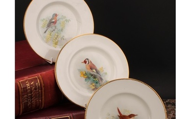 A set of three Royal Worcester tea plates, painted by W. Pow...