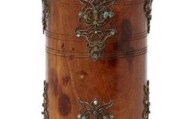 A silver filigree decorated fruitwood betel container,...